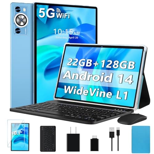 DEERTiME Android 14 Tablet 22GB RAM 128GB ROM 1TB TF, 2025 Electronics Tablets 10.1 Inch 8000mAh with Keyboard Mouse, 2.0GHz, 5G WiFi, BT 5.0, GMS Certified, Incell Display, Gemini AI - Blue