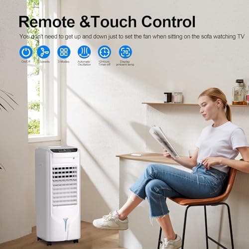 Uthfy 32 Inch Swamp Cooler Air Conditioner, 3 IN 1 Evaporative Air Cooler with 4.2 Gal Water Tank, 4 Mode, 3 Speed, Remote Control, 120° Oscillation, 12 H Timer, Portable AC for Indoor Room, Bedroom 5