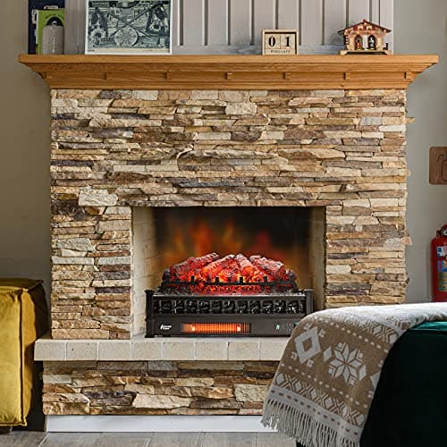 TURBRO Eternal Flame 26-Inch Infrared Quartz Electric Fireplace Log Heater, Realistic Pinewood Logs, Adjustable Flame Colors, Remote Control, Thermostat, Timer, EF26-PB, 1500W 6