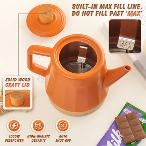 LONGSEED 1.2-Qt Ceramic Electric Kettle Pot, Tea Kettle & Water Boiler with Automatic Shut-Off, Rapid Boil, Boil-Dry Protection, 1000W,Red 5