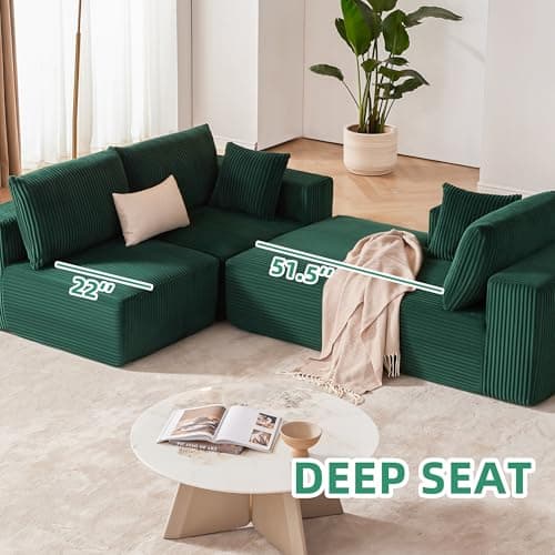 108” Modular Sectional Sofa, Cloud Sectional Couch with Deep Seat, Modern Modular L-Shape Sofa Couch with Chaise,Upholstered Boneless Couches for Living Room Bedroom (Green, Left Facing Chaise) 5