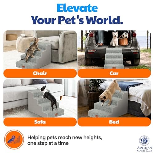 AKC 4-Step Pet Stairs – Durable, Non-Slip Steps for Small Dogs and Cats, Washable Cover, Simple No-Tool Assembly, Supports Up to 50 lbs 5