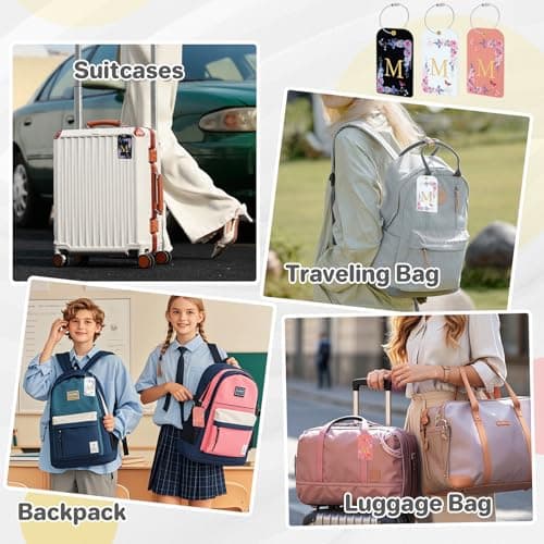 3 Pack Luxury Floral Luggage Tags, Durable PU Leather Suitcase Tags with Stainless Steel Cable Strap, Hidden ID Slot for Privacy Protection, Easy to Identify Waterproof Travel Accessories Gift (M) 6