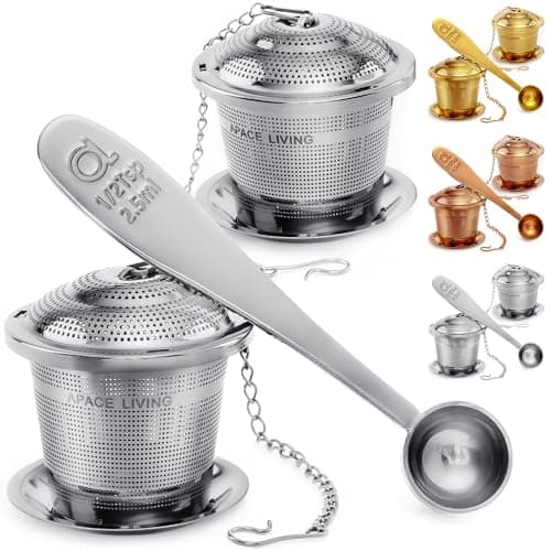 Tea Infuser (Set of 2) with Tea Scoop and Drip Dray - Ultra Fine Tea Strainer for Loose Leaf Tea - Stainless Steel Tea Steeper for a Superior Brewing Experience