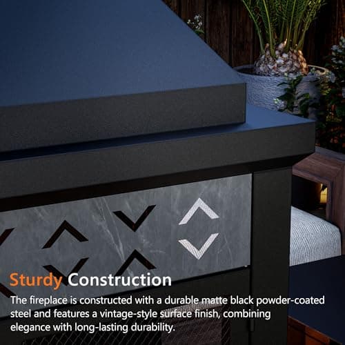 MaxMulti Outdoor Propane Fireplace w Tank Table, 50,000 BTU Gas Fire Pit with Ceramic Logs, Rain Cover, 35 Inch Steel Metal Smokeless Fireplace for Patio, Deck, CSA Certified (35 x 47 Inch) 5