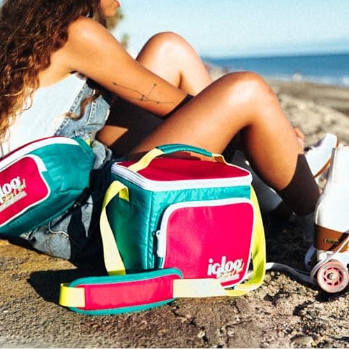Igloo 90s Retro Collection Square Lunch Box Cooler with Front Pocket and Adjustable Strap, Insulated Leakproof Lunch Cooler Bag, Reusable Lunch Tote 8