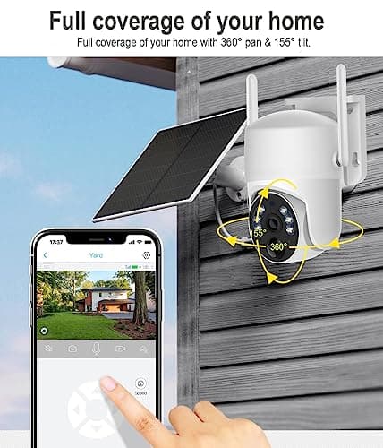 2K Solar Security Camera Outdoor, Wireless 4G/5G Cellular SIM Card (Verizon/AT&T/T-Mobile), AI Motion Detection & Siren, Unlimited Data, Amazon Cloud/Free Ultra Speed 32G Micro SD Card (4G SIM Card) 5