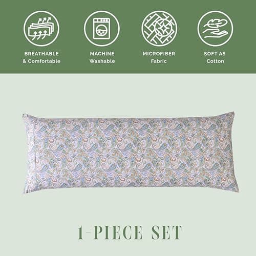 Elegant Comfort Ultra Soft 1-Piece Set Floral Print Pillowcases - 1500 Premium Hotel Quality Microfiber, Soft and Smooth Hidden Zipper Closure 1-Piece Pillow Covers - Body Pillowcase, Paisley Teal 7