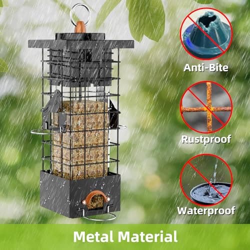 Metal Squirrel Proof Bird Feeder for Outdoors Hanging Gravity Protection Squirrel Proof Wild Bird Feeders for Outside, 2.5 lb Capacity 5