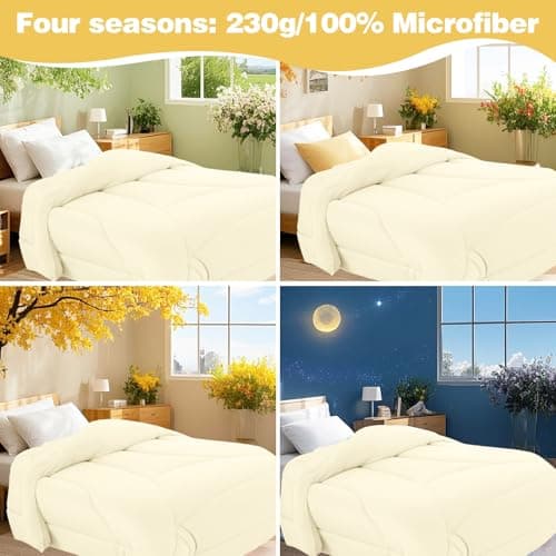 QUILTINA Super Soft Comforter with Corn Polylacticacid Skin Friendly and Goose Duvet Texture, Autumn Winter Warm Quality Quilt, Lightweight, Fluffy, 6.7 lb, King Size 104x90 in, Faint Yellow 8