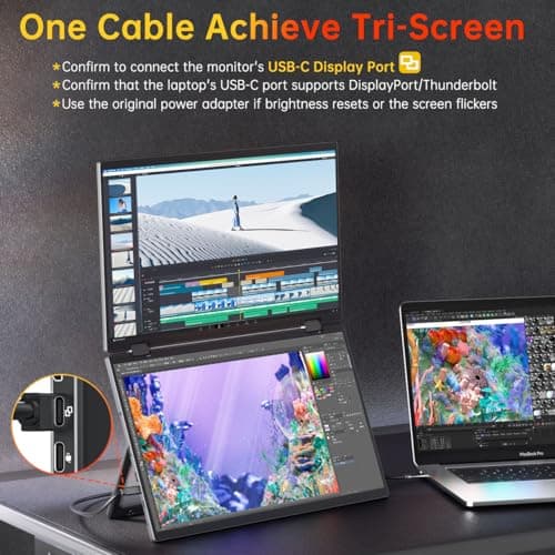 VisionOwl Stacked Portable Monitor 15.6inch Dual Screen 1080P 120% sRGB ΔE<2 Foldable Travel Display USB-C HDMI Triple Extra Monitor with Kickstand Speaker VESA Mountable for Laptop PC Mac Windows 2