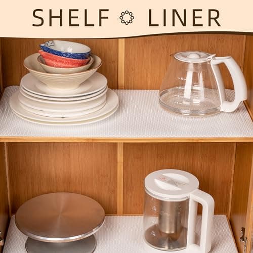 Shelf Liner for Kitchen Cabinets White- Food Safe, Non-Adhesive, and Waterproof - Easy to Clean and Reusable - Perfect for Shelves,Fridge,Drawers,Cupboard and Pantry Cabinets 12'' X 120 Inch 6