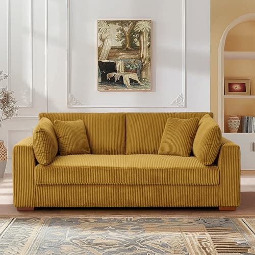 81" Sofa Couch,Modern Couches for Living Room,Corduroy Cloud Couch,Deep Seat Sofas for Living Room (Yellow) 9