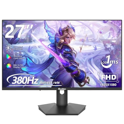 Sealan 27inch Gaming Monitor - 1ms 380Hz 1080p Flat, HDR10 Height/Tilt/Swivel/Pivot Adjustable RGB Anti-Glare Display, HDMI/DP, FreeSync, G-Sync, 300 cd/m² Bright LEDs