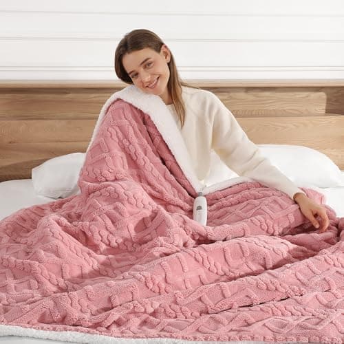 Heated Throw Blanket 50"x60" with 5 Heating Levels & 4 Hours Auto Off, Soft & Plush Sherpa Electric Blanket Throw with ETL & FCC Certification for Home Use, Machine Washable, Great Gift, Pink