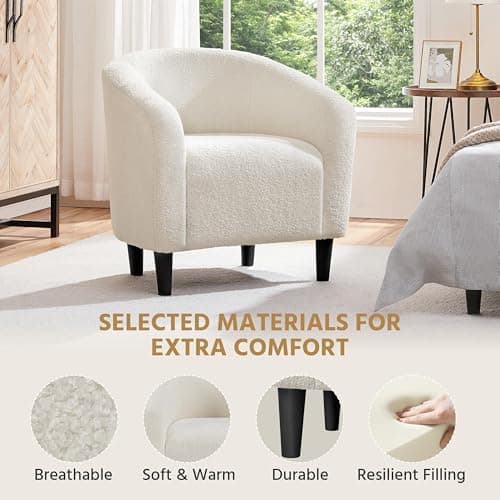 Yaheetech Accent Barrel Chair, Boucle Fabric Club Chair, Furry Sherpa Elegant Armchair with Cozy Soft Padded, Suitable for Living Room Bedroom Reception Room Office, Ivory 6