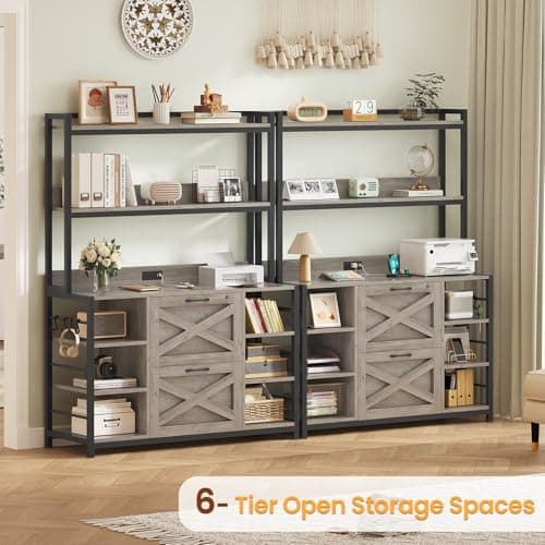 SEDETA File Cabinet with Charging Station, Vertical Filing Cabinet with Lock for Home Office, Printer Stand with Open Storage Shelf, Fits Legal/Letter/A4 Size, Grey 6