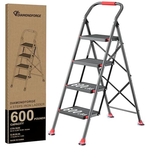 Step Ladder Foldable Folding Stool - for Home Adults Kitchen 4 Stepping Extension Tall Heavy Duty with Handrails - Closet Stepstool Stair Ladders Extendable Stepladder for Indoor House 600Lbs