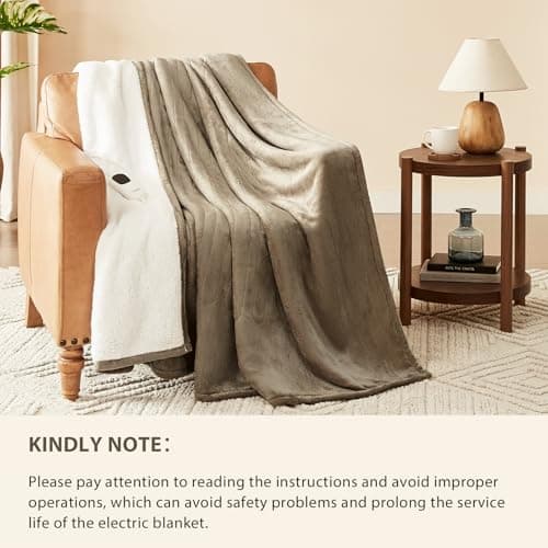 Homemate Electric Heated Blanket Full Size - 72"x84" Heating Blanket Full Size 1/2/4/6/8 Hours Auto-Off 10 Heat Level Over-Heat Protection Flannel Sherpa ETL Certification 6