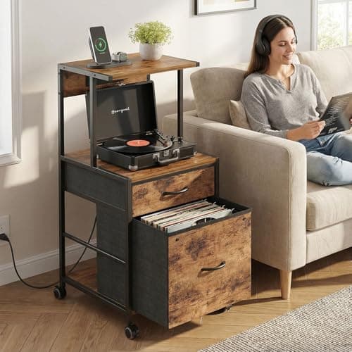 VonDream 2-Drawer File Cabinets for Home Office, Filing Cabinet with Charging Station, Vertical Office Cabinet with Open Storage Shelf, Printer Stand with Drawer Fits A4 or Letter Size for Home Office 6