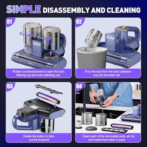 Gxzsk Mattress Vacuum Cleaner, 16kPa Bed Vacuum Cleaner with 253.7nm UV-C Light, Ultrasonic & 140℉ Heating, Dual Cup & Widen Suction Port Handheld Vacuums for Bed, Sofa, Couch, Crib (500W, Corded) 7