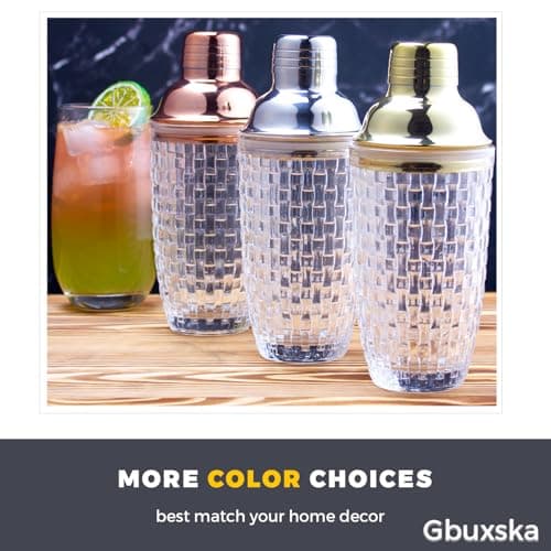 Gbuxska Glass Cocktail Shaker Set - Glass Shaker for Drinks, Shaker Set for Bars, Whiskey, Cocktails (Gold, 13 oz) 6
