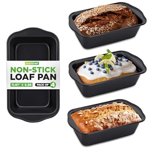NutriChef Loaf Pans Set of 4 | Non-Stick Premium Bread Pans Quick & Even Heat Distribution | Oven Safe To 450 F | No PFOA, PFOS & PTFEs | Food Grade Carbon Steel | 11.61 x 5.98 x 2.56 Inches (Black)