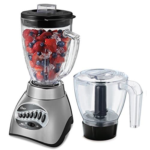 Oster Classic Series 16-Speed Blender with Food Chopper & 6-Cup Glass Jar, Countertop Kitchen Blender, Brushed Nickel