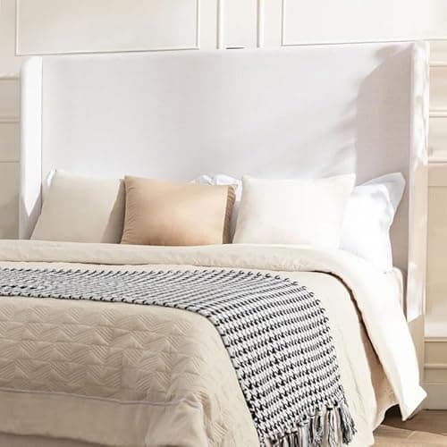 GTRACING Queen Size Bed Frame, Upholstered Platform Bed Frame with USB Type-C Tall Headboard Wingback, Soft Velvet Fabric, No Box Spring Needed, Easy Assembly, Cream 7