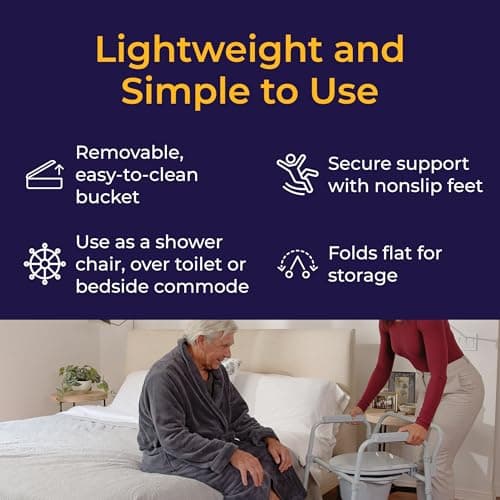 Drive Medical Folding Steel Bedside Commode Chair - Portable 3-in-1 Toilet Solution - Adjustable Height - 7.5 Qt Bucket Included - Durable Powder-Coated Steel Frame - Supports up to 350 Lb 6