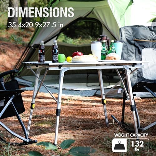 PORTAL Outdoor Folding Portable Picnic Camping Table with Adjustable Height Aluminum Roll Up Table Top Mesh Layer, Silver 5