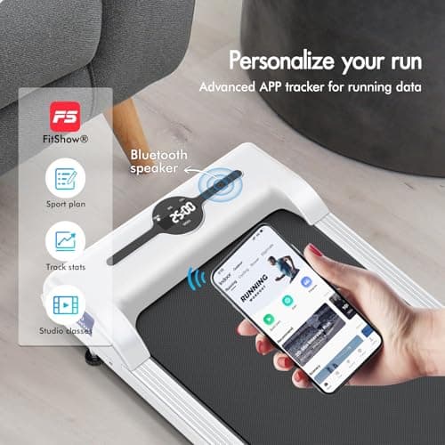 BLACK LORD Walking Pad with Handle Bar, 2.7 HP Quiet Foldable Under Desk Treadmill with Bluetooth Speaker, Portable Running Treadmills for Home, LED Display, App/Remote Control, 330lbs Capacity, White 5