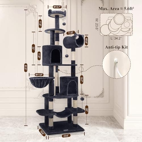 Globlazer Artistic Curved Cat Tower for Small Cats (Under 12 lbs), 81-inch Slim Design Cat Tree with Space-Saving Design, Indoor Cat Condo with Hammock & Tunnel, C81, Dark Gray, Non-Large Cats 6