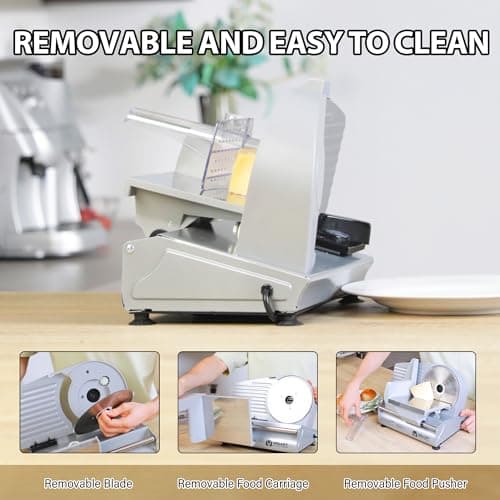 Valley Sportsman Meat Slicer Machine for Home - Electric Food Slicer with 7.5" Stainless Steel Blade, Adjustable Thickness Deli Slicer Cuts Meat, Bread, Cheese, Easy to Clean, Sliver 8