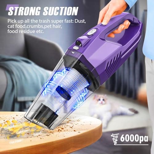 Handheld Vacuum Cordless,Car Vacuum Cleaner Portable Wireless with Powerful Suction/Multi Accessories,Low-Noise Lightweight Mini Hand Vacuum Cordless Rechargeable for Car,Office and Home Cleaning 7