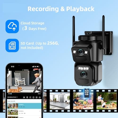 BEZOMIZ 4K Solar Security Cameras Wireless Outdoor, 5GHz/2.4GHz WiFi 360° PTZ Cameras for Home Security with Dual Lens, 2 PIR Motion Detection, Siren, Color Night Vision, 2-Way Talk, IP66 9