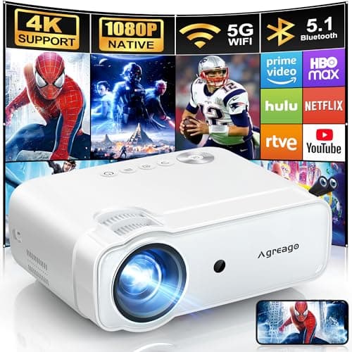 AGREAGO Projector with WIFI and Bluetooth, Native 1080P 14000L 4K Supported, Portable Outdoor Movie Projector with Screen, Compatible with TV Stick/iOS/Android/HDMI/USB