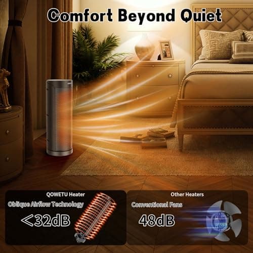 Portable Space Heater for Indoor Use with Remote - QOWETU 70° Oscillating Electric Heater, 17 Inchs, 12H Timer, 1500W Quiet PTC Ceramic Heating with Thermostat, Fast Safety Heat for Home, Bedroom 5