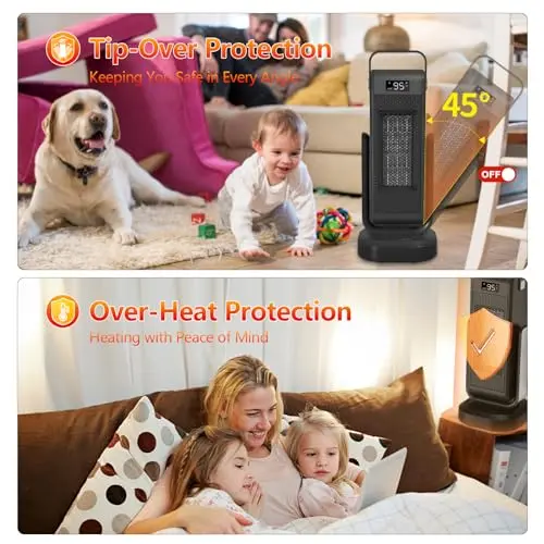 Space Heater, Portable Heater with 3D Oscillating for Large Room, 4 Mode/ECO Electric Heater, PTC Space Heaters for Indoor Use with Thermostat, Portable Space Heaters Indoor for Office/Bedroom/Home1 6