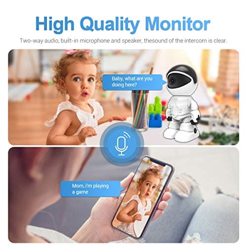 2MP 1080P HD 2.8MM Lens Security Robot Camera WiFi Wireless IR 10M Motion Detection Auto Tracking Built-in Microphone AI Humanoid Detection PTZ IP Camera Day/Night Vision 9
