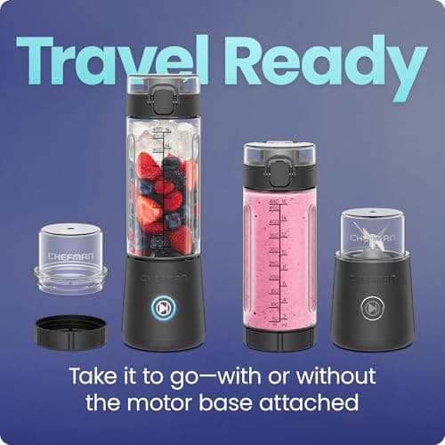 Chefman Cordless Portable Blender for Smoothies and Shakes, BPA-Free 16 oz Blending Jar w/Stainless-Steel Blades, USB-C Rechargeable with Color-Changing LEDs, Dishwasher-Safe Accessories - Black 5