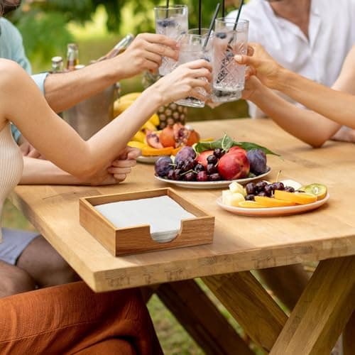 Acacia Wood Napkin Holder for Table, Napkins Holders For Paper Napkins, Flat Napkin Holder for Luncheon, Napkin Holders for Kitchen Dinner Table Decor, Napkin Dispenser for Indoor & Outdoor Use 7