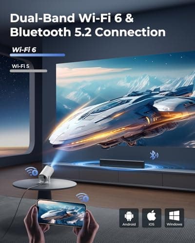 CLOKOWE Mini Projector with WiFi and Bluetooth, Built-in Apps, Smart Portable Projector with 180° Rotation, Auto Keystone, Support 1080P, Compatible with HDMI/USB/TV Stick/Smartphone/Laptop 5