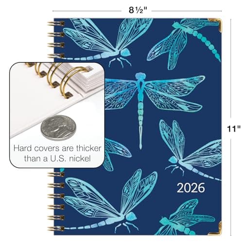 HARDCOVER 2026 Planner, 8.5"x11": 14 Months (November 2025 - December 2026), Daily Weekly Monthly Planner, Yearly Agenda, Bookmark, Pocket Folder and Sticky Note Set (Dragonflies) 7