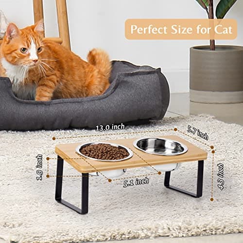 Cat Food Bowl for Indoor Cats - Elevated Stainless Steel Water Bowl, Tilted Raised Kitten Dish Set for Whisker Friendly and Anti Vomit, Feeding Station for Puppy and Pet 5