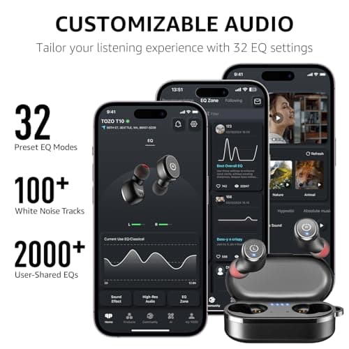 TOZO T10 Wireless Earbuds Bluetooth 5.3 Headphones Black T10 Wireless Earbuds Bluetooth 5.3 Headphones Matte Gray 7
