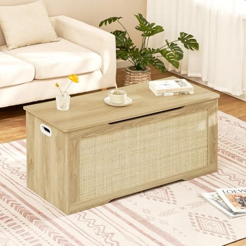 usikey 39.4” Storage Chest, Toy Box with 2 Safety Hinges, Toy Chest for Bedroom, Storage Bench with Storage, Shoe Bench, Supports 220 lb, for Living Room, Entryway, Natural 8