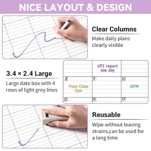 Dry Erase Calendar for Wall - Undated 3 Month Wall Calendar, 28'' x 40'', Erasable & Reusable Wall Calendar, Dry Erase Calendar for Home, Office and School, 10 Round Stickers 6