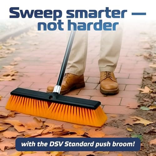 DSV Standard 18’’ Push Broom Outdoor Heavy Duty with 59.4’’ Long Handle, Industrial Broom with Stiff Bristles, Floor Broom for Cleaning Patio Garage Shop Deck Concrete Wood Stone Tile Floor 7