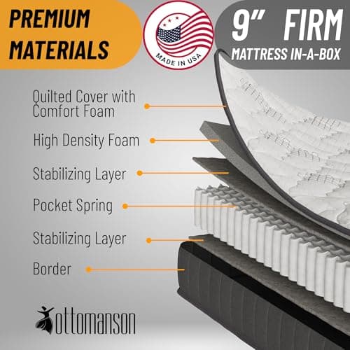 Ottomanson Twin 9" Hybrid Mattress - Medium Firm Support - Made in USA - Individually Pocketed Coils & CertiPUR-US Foam - Fiberglass-Free - Bed in a Box 7